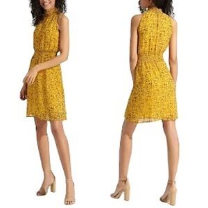 Sam Edelman Halter Neck Smoked Waist Yellow Purple  Lined Sleeveless Dress 8